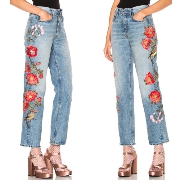 GRLFRND Denim Helena High-Rise Straight Jeans in Hall & Oats Size 26 Embroidered - Picture 1 of 14